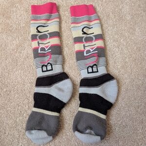 Burton Gray Black Pink Striped Tall Thick Snowboarding Winter Socks